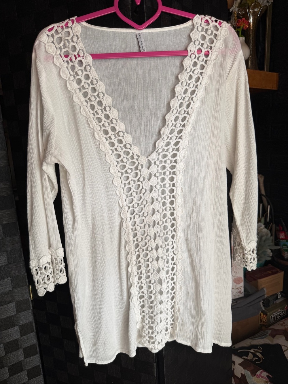 Raviya Cream Crochet V-Neck Tunic